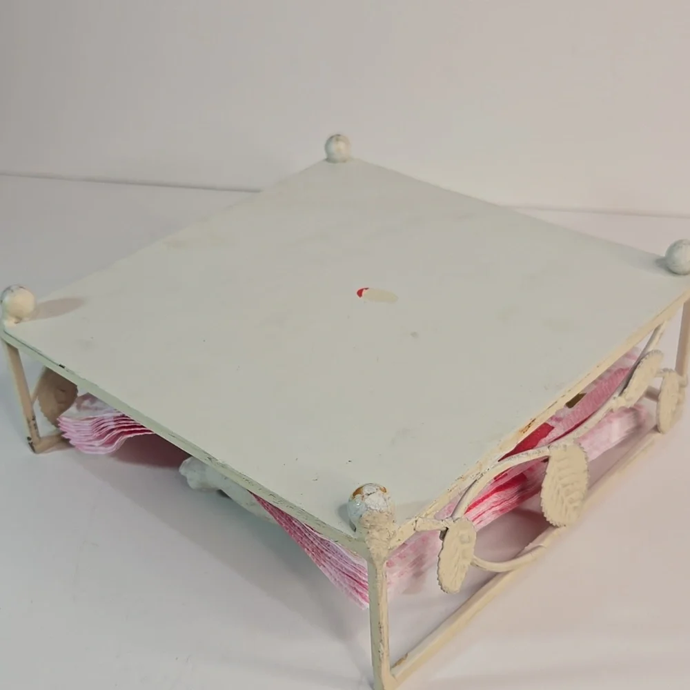 Shabby Chic Cottage Cream/Off White Metal Napkin Holder with Bird Vine Design